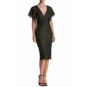Dress the Population Black Lace Midi Dress with V-Neck